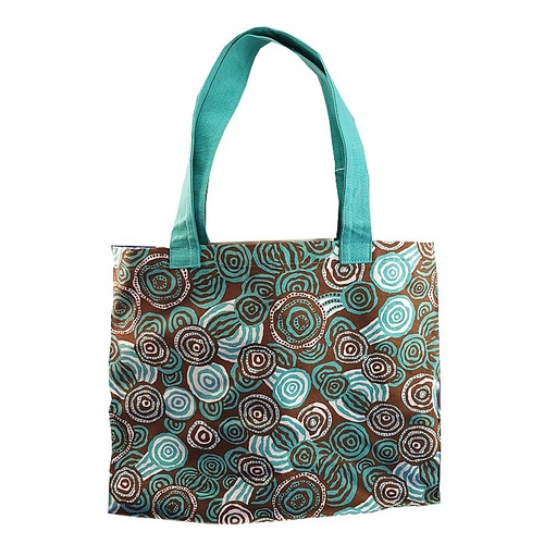 Jijaka Aboriginal Dot Art Canvas Bag - Riverstones (Turquoise)
