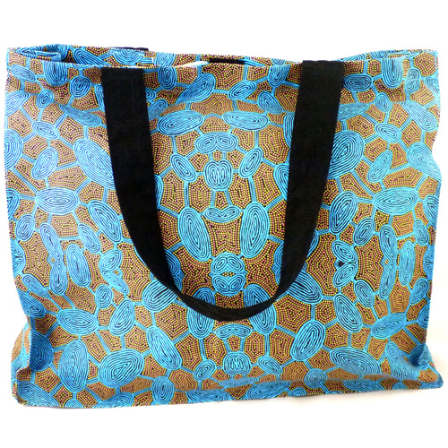 Yijan Aboriginal Art Canvas Bag - Women Travel Dreaming (Turquoise)