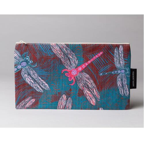 Sheryl J Burchill Aboriginal Art Cotton Zip Bag - Dragon Fly (Ocean)