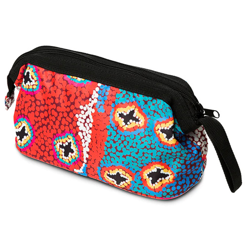 Warlukurlangu Aboriginal Art Cosmetic Bag - Green Budgerigar Dreaming