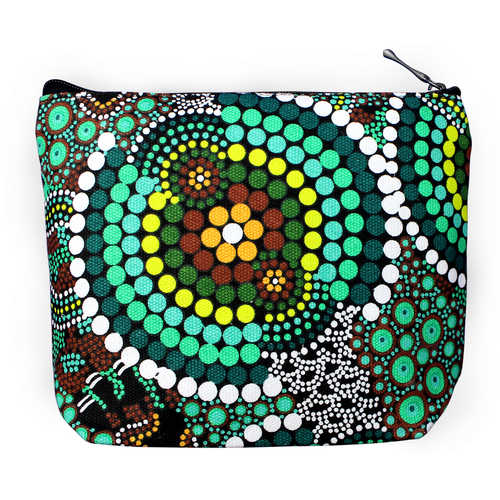 Bunabiri Aboriginal Art 1 Zip Cosmetic Purse - Colours of the Rainforest