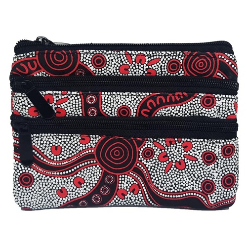 Hogarth Aboriginal Dot Art 3 Zip Cosmetic Purse - Highlands