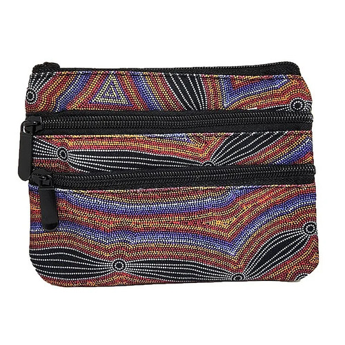 Hogarth Aboriginal Dot Art 3 Zip Cosmetic Purse - Neurum Creek