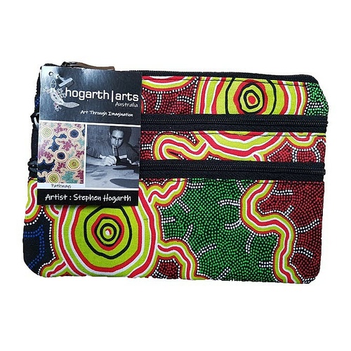 Hogarth Aboriginal Art 3 Zip Cosmetic Purse - Pathways