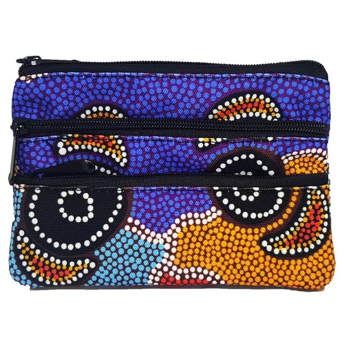 Hogarth Aboriginal Dot Art 3 Zip Cosmetic Purse - Riverside Dreaming