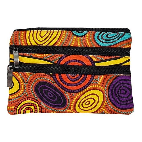 Hogarth Aboriginal Dot Art 3 Zip Cosmetic Purse - Skipping Stones