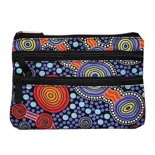 Hogarth Aboriginal Dot Art 3 Zip Cosmetic Purse - the Journey
