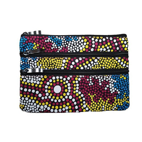 Hogarth Aboriginal Art 3 Zip Cosmetic Purse - Wetlands Dreaming