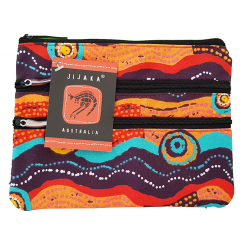 Jijaka Aboriginal Dot Art 3 Zip Cosmetic Purse - Coastal Dunes