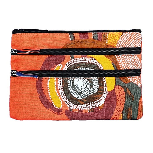 Jijaka Aboriginal Dot Art 3 Zip Cosmetic Purse - River Place