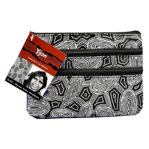 Yijan Aboriginal Art 3 Zip Cosmetic Purse - Women Travel Dreaming (Black & White)