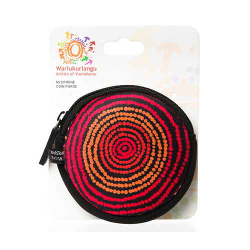 Warlukurlangu Neoprene Round Coin Purse - Emu Dreaming