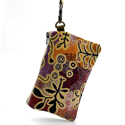 Better World Aboriginal Art Cotton/Canvas Digital Pouch (20cm x 12cm) - Yam and Bush Tomato Dreamings