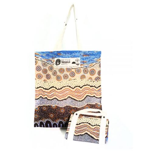 Better World Aboriginal Art Digital Print Cotton Folding Shopping Bag - Ocean & Earth