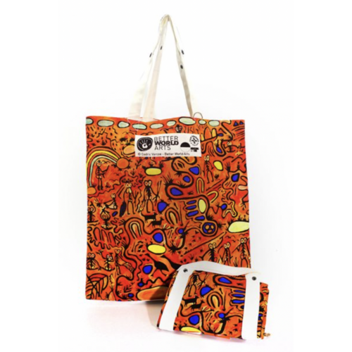 Better World Aboriginal Art Digital Print Cotton Folding Shopping Bag - Ngarrindjeri Country 2