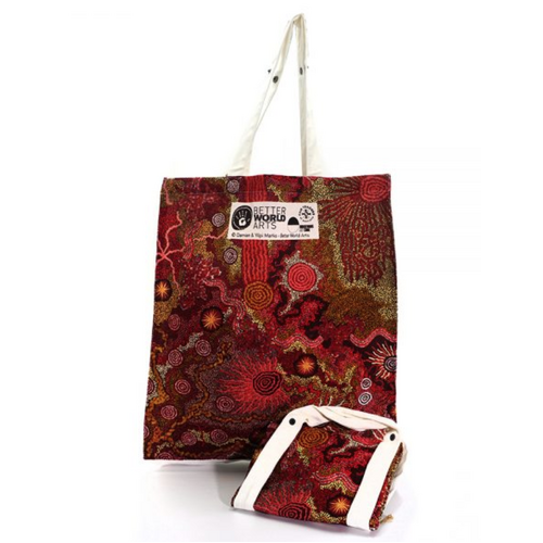 Better World Aboriginal Art Digital Print Cotton Folding Shopping Bag - Family and Country