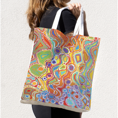 Mina Mina Jukurrpa - Better World Aboriginal Art Digital Print Cotton Folding Shopping Bag