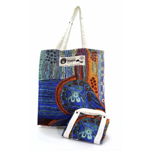 Better World Aboriginal Art Digital Print Cotton Folding Shopping Bag - Two Sisters