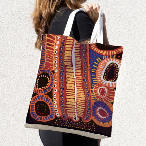 Two Dogs Dreaming - Better World Aboriginal Art Digital Print Cotton Folding Shopping Bag