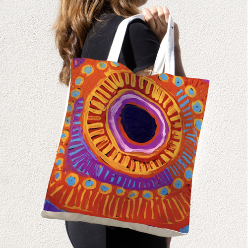 Two Dogs Dreaming - Better World Aboriginal Art Digital Print Cotton Folding Shopping Bag