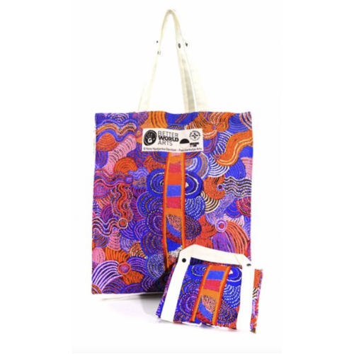 Better World Aboriginal Art Digital Print Cotton Folding Shopping Bag - Mulga Country