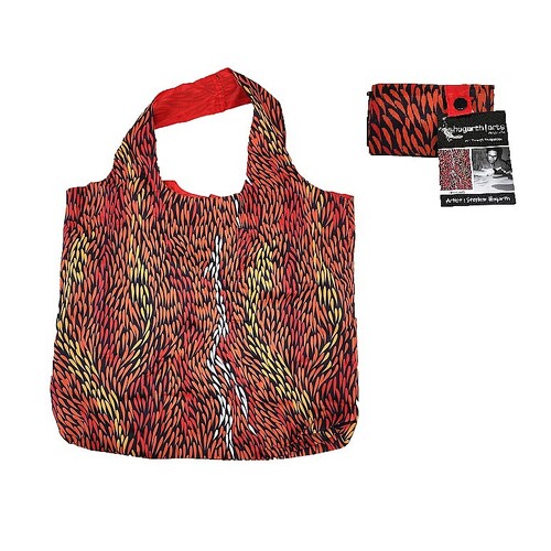Hogarth Aboriginal Art Nylon Folding Shopping Bag - Grasslands (Red)