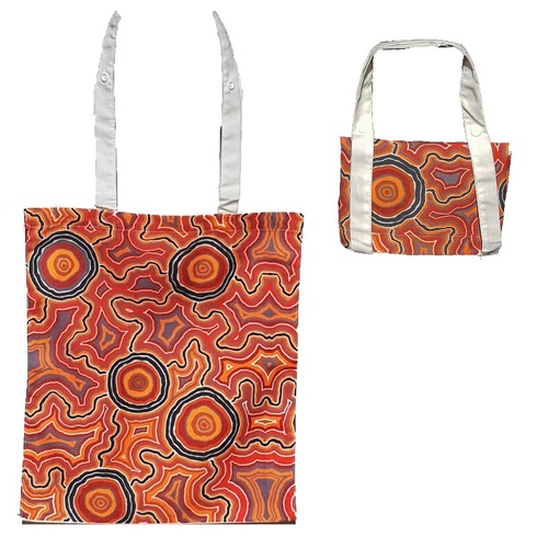 Hogarth Aboriginal Art Fold-Up Cotton Tote Bag - Pathways 2