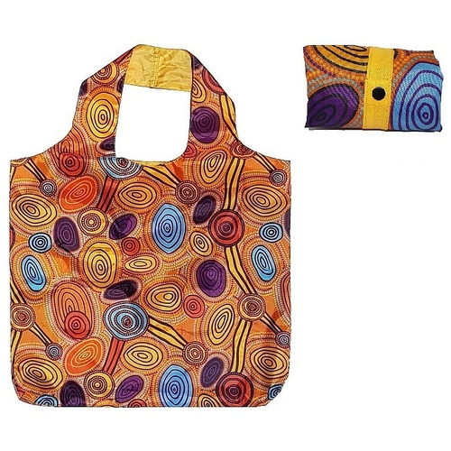 Hogarth Aboriginal Art Nylon Folding Shopping Bag - Skipping Stones