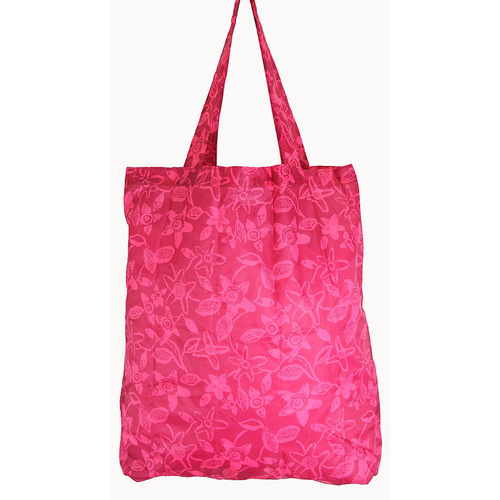 Jijaka Aboriginal Art Folding Nylon Shopping Bag - Bushflowers (Pink)