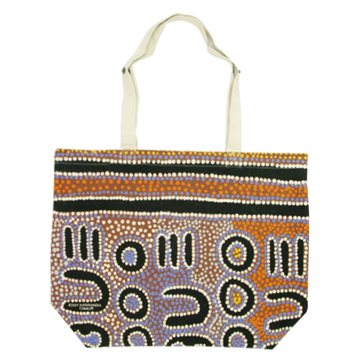 Outstations Aboriginal Art Folding Calico Bag - Biddy Napanangka Timms [Colour: Lilac]