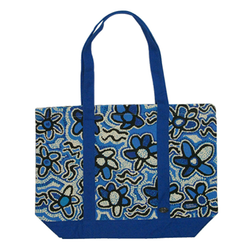 Outstations Aboriginal Art Canvas Folding SUPERMARKET SHOPPING Bag - Bush Coconut [Colour: Blue]