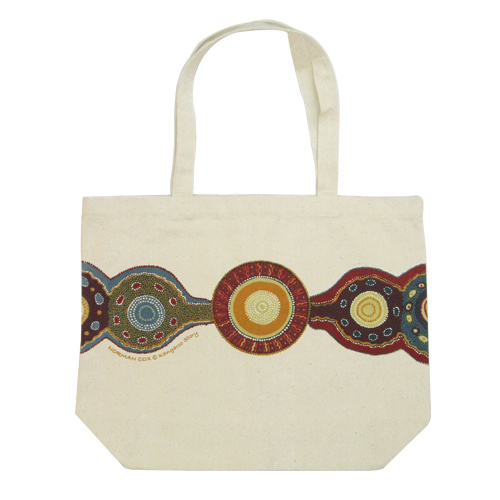 Outstations Aboriginal Art Folding Calico Bag  - Kangaroo Story [Colour: Red]