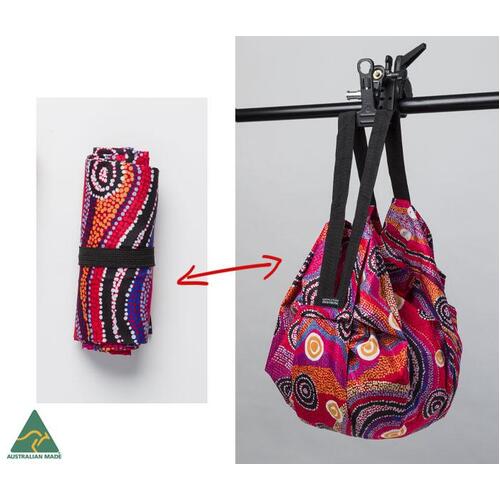 Warlukurlangu Aboriginal Art Fold/Roll Up Polyester Shopping Bag - Fire Dreaming