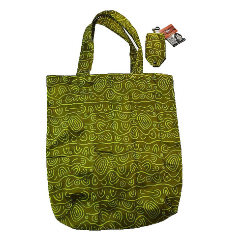 Yijan Aboriginal Art Folding Nylon Shopping Bag - Women's Ceremonial Place (Green)
