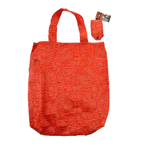 Yijan Aboriginal Art Folding Nylon Shopping Bag - Women's Ceremonial Place (Orange)