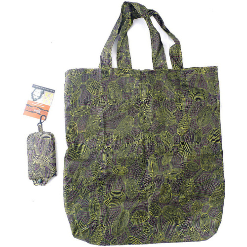 Yijan Aboriginal Art Folding Nylon Shopping Bag - Women's Travelling Dreaming (Green)