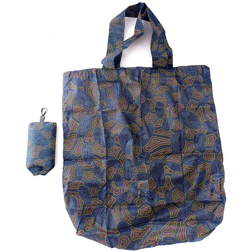 Yijan Aboriginal Art Folding Nylon Shopping Bag - Women's Travelling Dreaming (Slate)