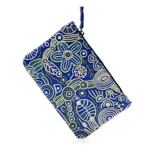 Aboriginal Art Embroidered Women's Leather Clutch Bag - Ngurunderi