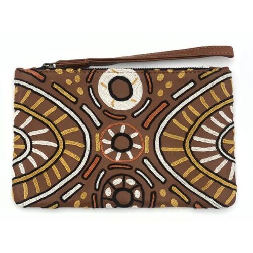 Aboriginal Art Embroidered Women's Leather Clutch Bag - Kulama