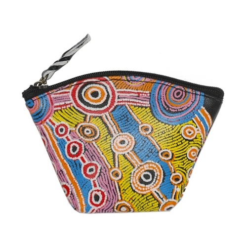 Umoona Aboriginal Art Genuine Leather Coin Purse (12cm x 8cm) - Rocks & Waterholes