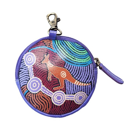 Waterhole Journey Genuine Leather ROUND Coin Purse (10cm) - Umoona Aboriginal Art