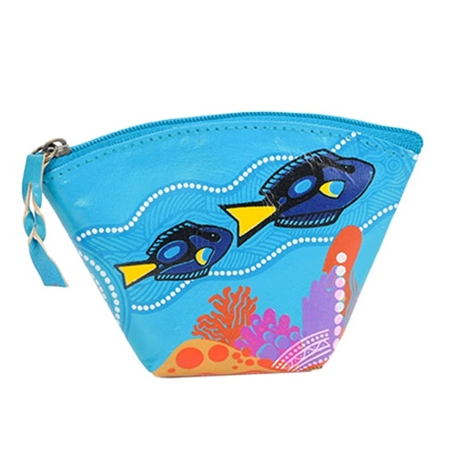 Diwana Dreaming Genuine Curved Leather Coin Purse (11cm x 7.5cm) - Blue Tang Seranade