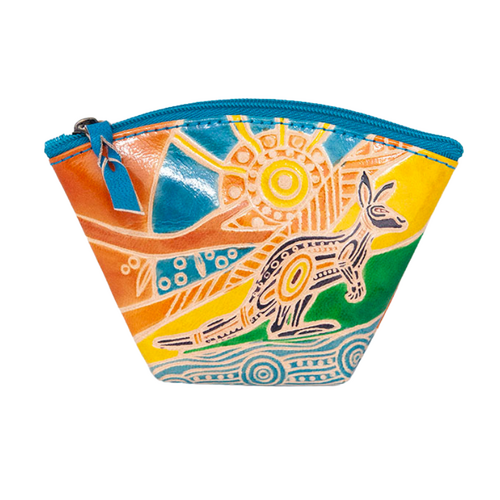 Diwana Dreaming Genuine Curved Leather Coin Purse (11cm x 7.5cm) - Sunset Kangaroo