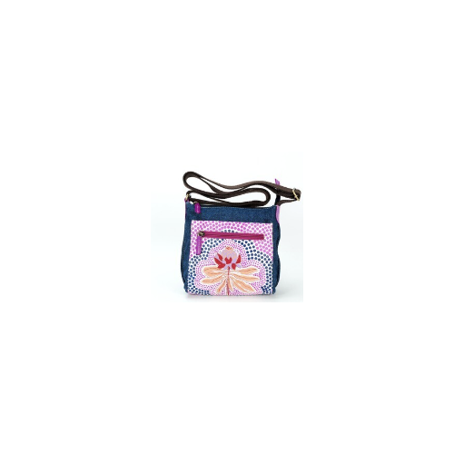 By Meeka Leather/Denim Canvas XBody Shoulder Bag (20 X 22cm) - Waratah