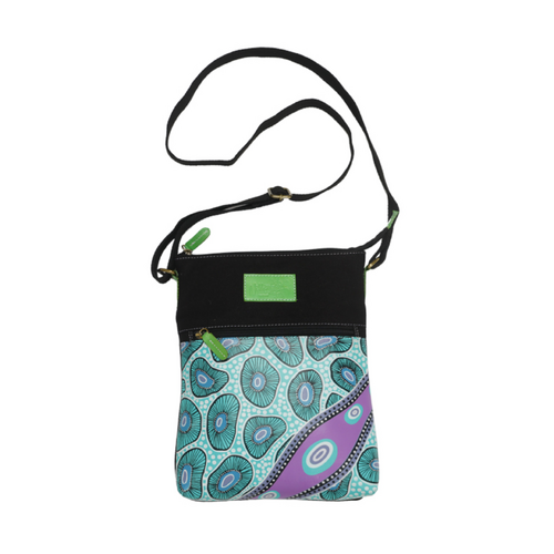 Nikki Dee Leather/Black Canvas XBody Shoulder Bag (26cm x 20cm) - Looking For Periwinkles