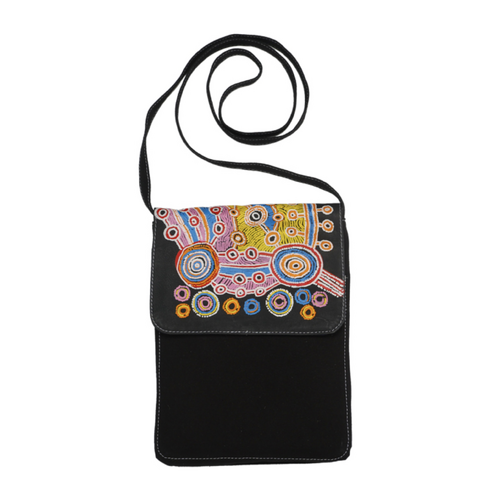 Patricia Fatt Leather/Black Canvas Compact Sling/Shoulder Bag (19cm x 14cm) - Looking For Periwinkles
