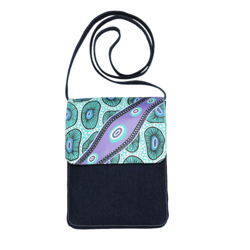 Nikki Dee Leather/Black Canvas XBody Sling/Shoulder Bag (28cm x 22cm) - Looking For Periwinkles