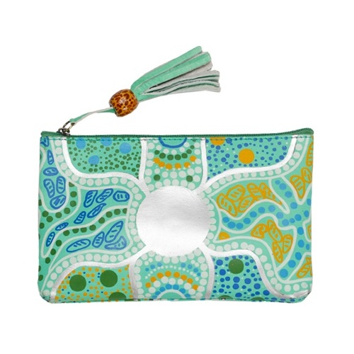 Gaye Ogilvie Aboriginal Art Genuine Leather Small Vanity Case (18cm x 11cm) - Spring in the Murchison
