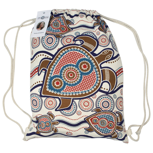 Muralappi Journey Cotton Canvas Drawstring Beach Bag/Backpack (36cmx50cm) - Sea Turtles