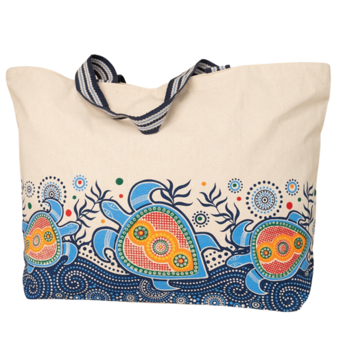 Muralappi Journey Cotton Canvas Shopping Bag (38cmx58cm) - Sea Turtles Coral